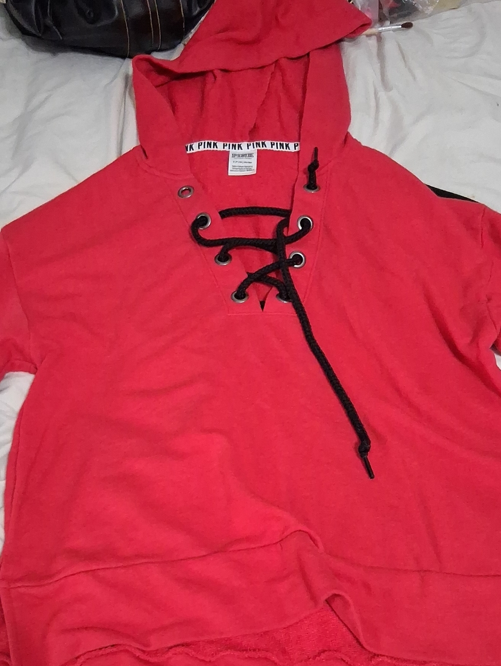 Victoria's Secret PINK Red Lace-Up Hoodie Sweater